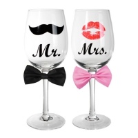 Copos de vinho de vidro de Mr e Mrs - 2 unidades