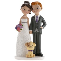Figura para bolo de casamento dos noivos com mascote de 16 cm.