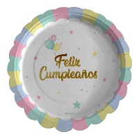 Pratos de Feliz Aniversário Bolo de 18 cm - 8 unidades