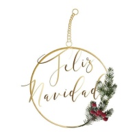 Pendente Feliz Natal em forma de anel com luz 25 x 20 cm