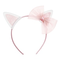 Tiara de gatinha branca com laço