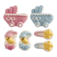 Figuras de açúcar de luas e carrinhos de bebé 3,5 cm - Dekora - 48 unidades