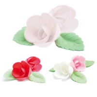 Bolachas coloridas de flores rosas com folhas - Scrapcooking - 4 unidades
