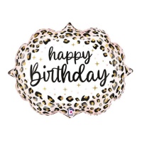 Balão oval Happy Birthday em rosa animal print 68 x 55 cm - Grabo