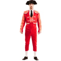 Fantasia de toureiro vermelho com montera para adulto