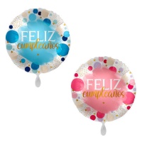 Balão de feliz aniversário com bolinhas 43 cm - Premioloon