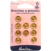 Botões de pressão banhados a ouro de 1,1 cm - Hemline - 10 pares