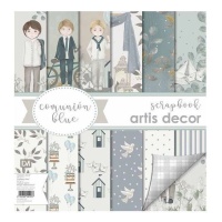 Kit Scrapbooking papéis, bloco e moldes de madeira Communion Blue - Artis decor