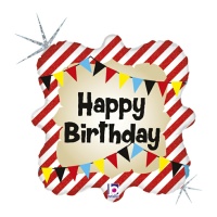 Balão de Feliz Aniversário quadrado de 46 cm com riscas - Grabo