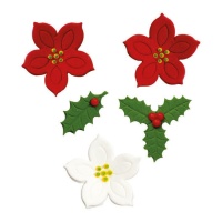 Flores de Natal e figuras de açúcar de visco - Decorar - 7 unid.
