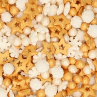 Sprinkles de figuras douradas e brancas de 180 g - FunCakes