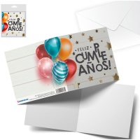 Cartão de aniversário balões e estrelas