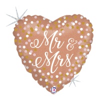 Balão coração Sr. & Sra. rosa dourado 46 cm - Grabo