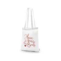 Saco tote branco Here Comes The Bride 39 x 42 cm - 1 unid.