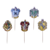 Palitos para cupcakes com escudo de Hogwarts - 6 unid.