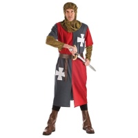 Fato de cavaleiro medieval com barrete dourado para homem