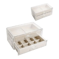 Caixa de joias transparente com 2 níveis de 19 x 11,2 x 9 cm