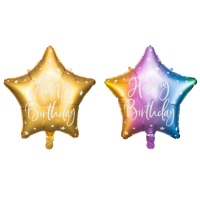 Balão estrela Happy Birthday com estrelas 40 cm - Partydeco