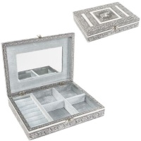 Caixa de jóias prateada com compartimentos