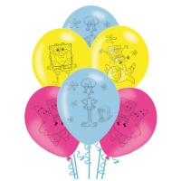 Balões de látex de Bob Esponja de 27 cm - 6 unidades