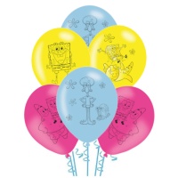 Balões de látex Bob Esponja 27 cm - 6 unidades