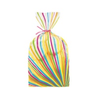 Saco de rebuçados às riscas coloridas 10 x 24 cm - Wilton - 20 unid.