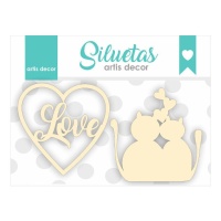 Gatos Chipboard Love - Artis decor - 2 peças