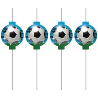 Palhinhas de papel de futebol azul - 4 pcs.