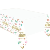 Toalha de mesa com flores Feliz Aniversário 1,20 x 1,80 m