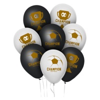 Balões de futebol Champion balões de látex preto e branco - 8 unid.
