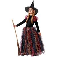 Fato de bruxa com saia de folhos para rapariga