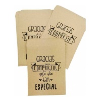 Sacos de papel kraft com frase de agradecimento 12 x 8 cm - 20 unid.