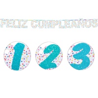 Grinalda de feliz aniversário com número em borracha eva azul.