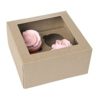 Caixa para 4 cupcakes cor kraft - 2 unidades