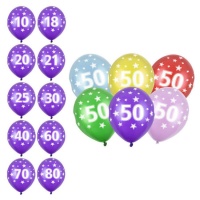 Balões de aniversário de látex com números 30 cm - PartyDeco - 50 unid.