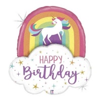 Feliz Aniversário Balão de Unicórnio Arco-Íris 89 cm - Grabo