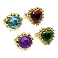 Anéis coloridos com coração e pedras preciosas - 25 peças.