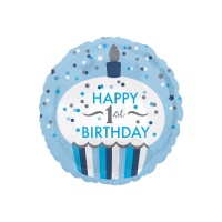 Balão redondo 1 bolo de aniversário azul 45 cm - Anagrama