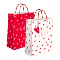 Saco de oferta Love vermelho e branco 32 x 26 x 10 cm - 1 unidade.