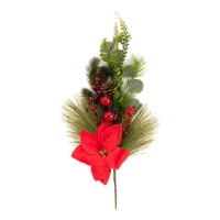 Ramo decorativo com azevinho, pinhas e flor de Natal