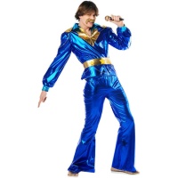 Fato azul metálico estilo discoteca para homem