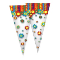 Saco para bombons em cone de flores 40 x 20 cm - 100 unid.