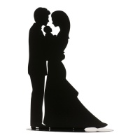 Figura para bolo de casamento silhueta noiva e noivo com bebé 18 cm