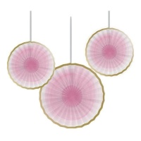 Pendentes de leque do Primeiro Aniversárioo rosa - 3 unidades