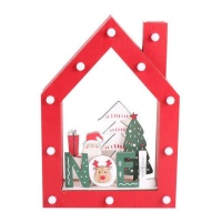 Casa de Natal vermelha de madeira com luz, 21 x 6 x 30 cm