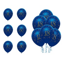 Balões de látex Navy and Gold com números de 30 cm - Creative Party - 6 unidades