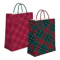 Saco de presente de 23 x 18 x 10 cm em tartã natalício - 1 unidade