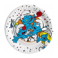 Pratos de cartão compostável Smurfs 18 cm - 8 unidades