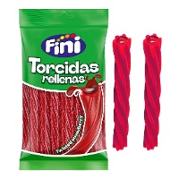 Alcaçuz vermelho torcido recheado de morango - Fini - 125 gr