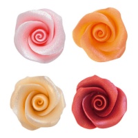 Figuras de açúcar com efeito pérola de 4 cm de rosas coloridas - Dekora - 16 unidades